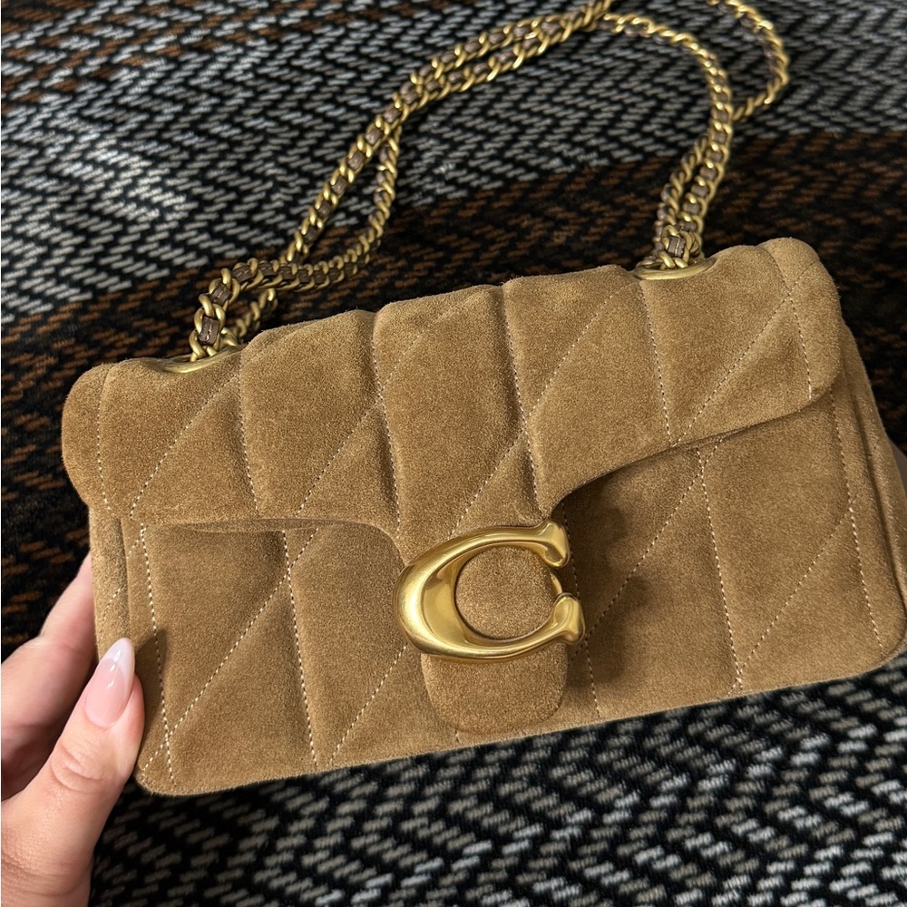 Coach Quilted Suede Shoulder Bag in Caramel with Gold Hardware - Picture 2 of 11